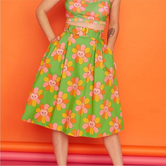 NWT ModCloth x Marisol Muro Flower Cat A Line Skirt Size 10 Retro Pin Up NEW - Picture 1 of 5